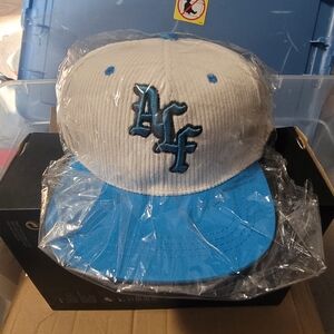 Blue and White Corduroy Baseball Cap with Embroidered Front